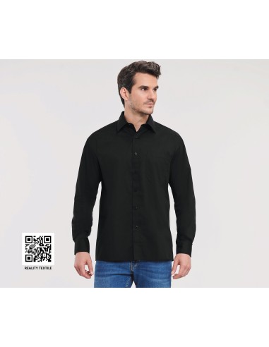 RUS-0R934M0-Men's Long Sleeve Classic Polycotton Poplin Shirt